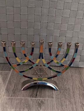 Multicolor Enamel Hanukkah Menorah with Star of David